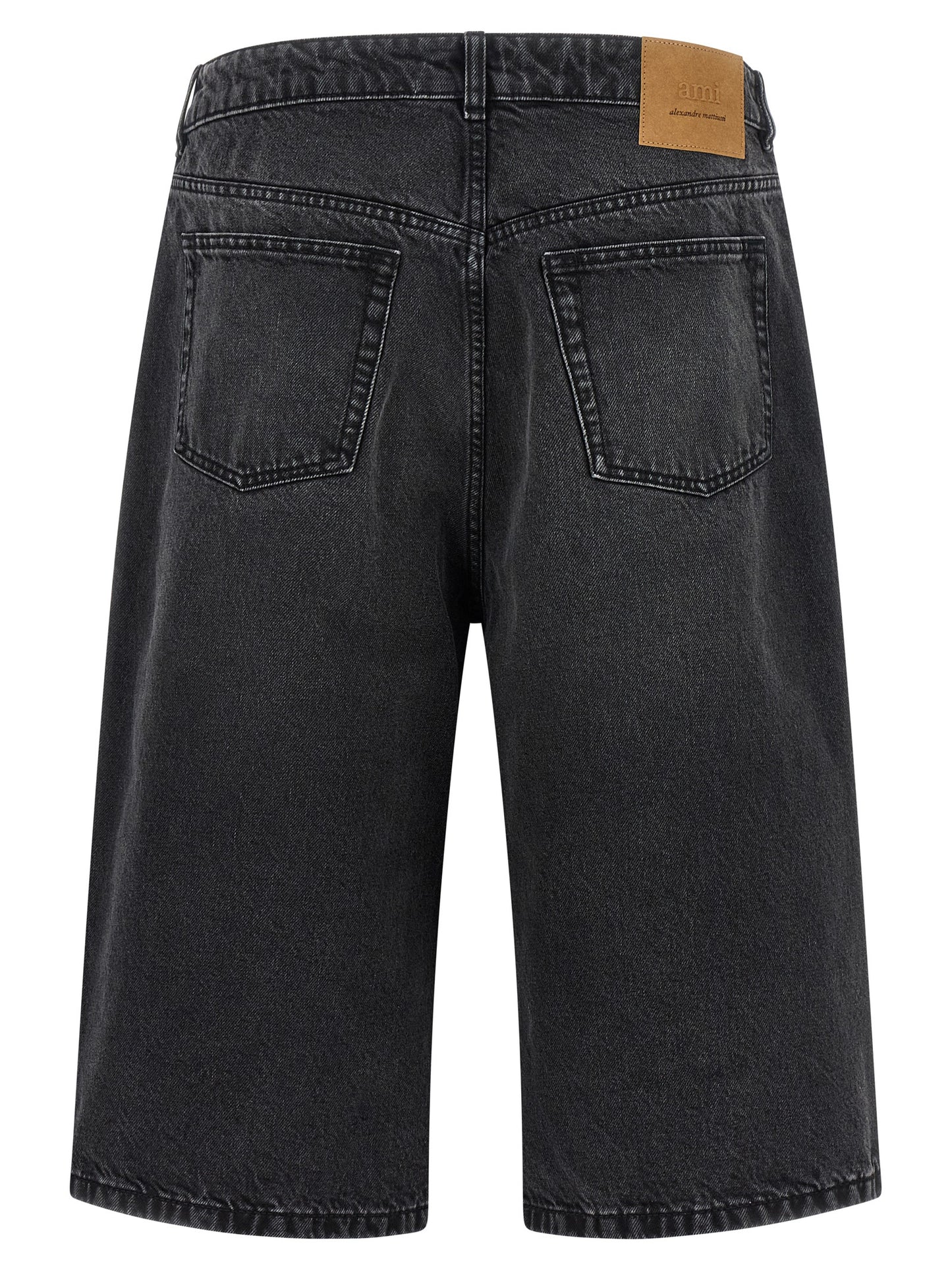 Ami Paris Men's Flared Wide Leather & Cotton Bermuda Shorts - Black