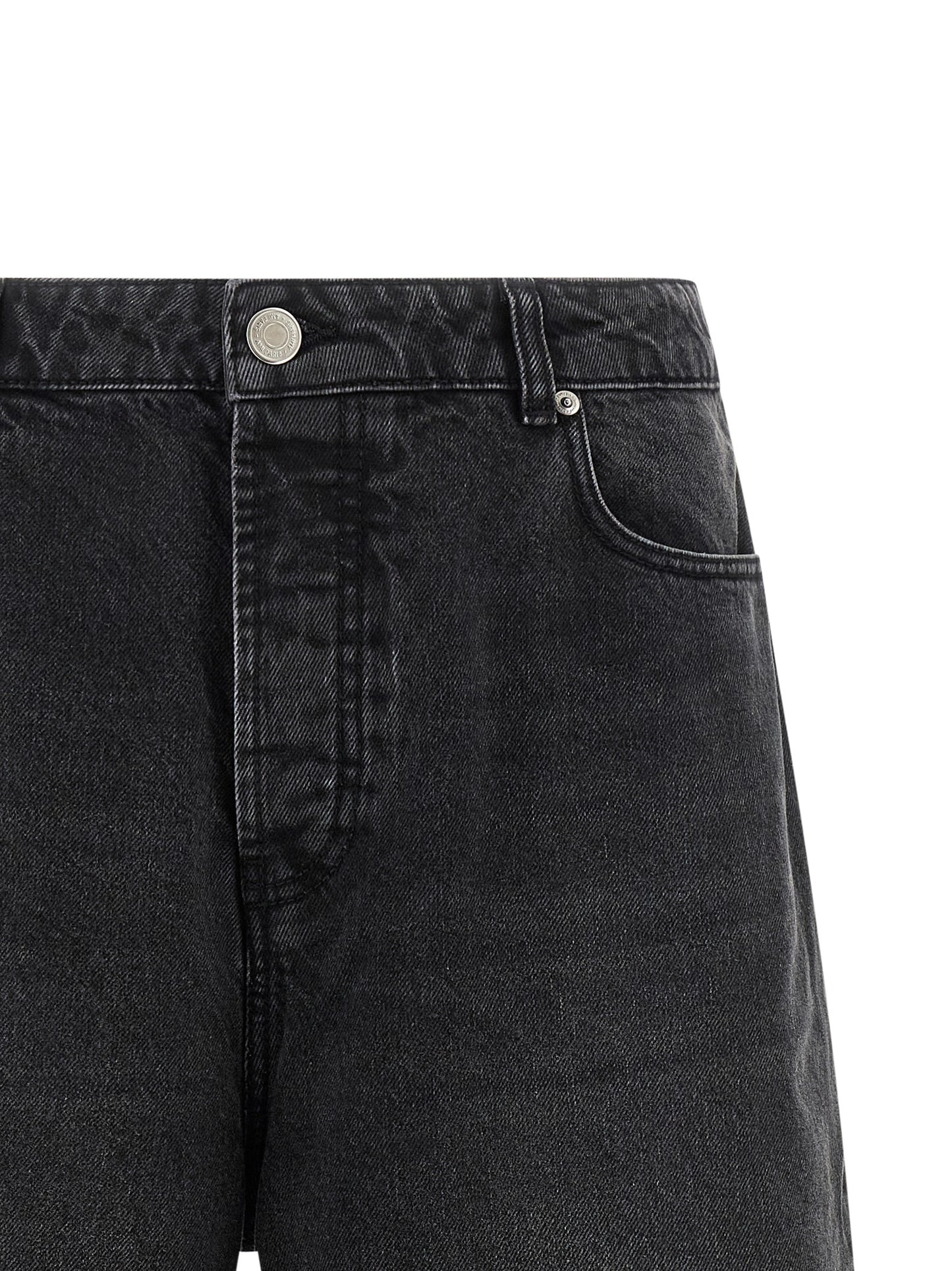 Ami Paris Men's Flared Wide Leather & Cotton Bermuda Shorts - Black