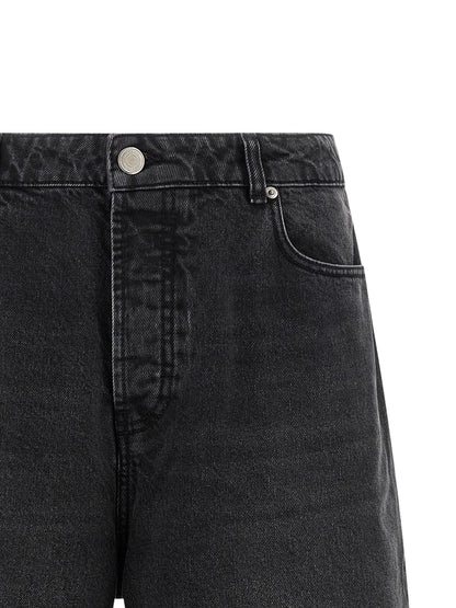 Ami Paris Men's Flared Wide Leather & Cotton Bermuda Shorts - Black