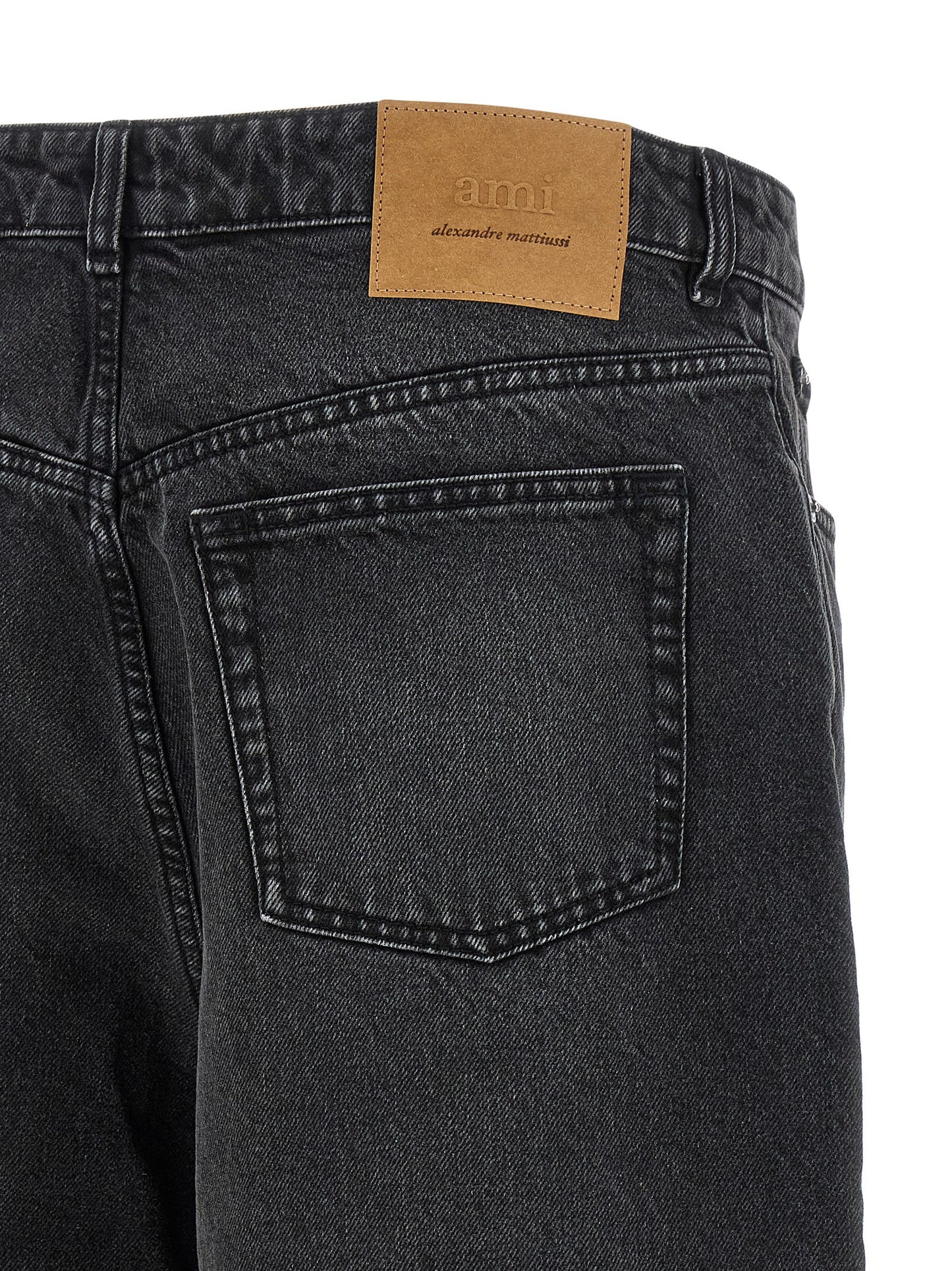 Ami Paris Men's Flared Wide Leather & Cotton Bermuda Shorts - Black