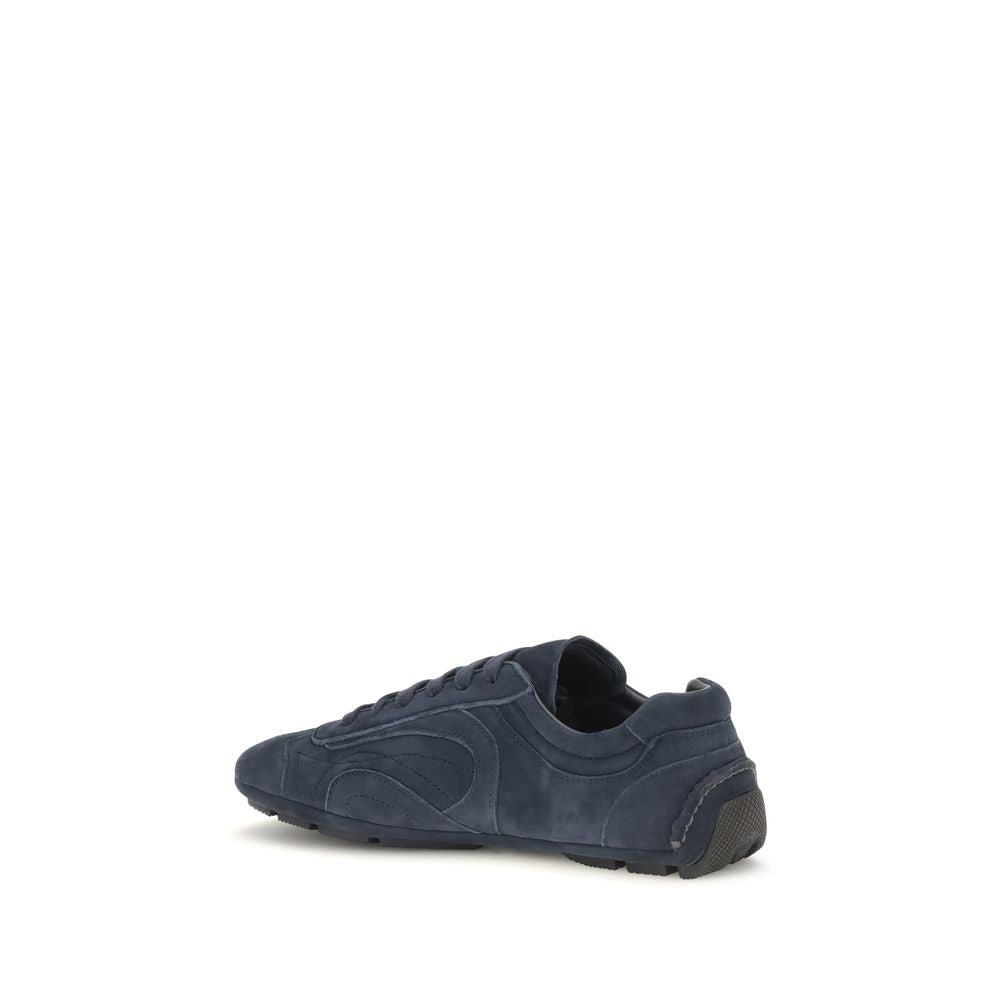 Athletic Sneakers by Prada for men in bos taurus calf suede leather blue & patterned features an exquisite silhouette, showcasing the premium athletic style of the Men's Athletic Bos Taurus Calf Suede Leather Sneakers with an exquisite finish.