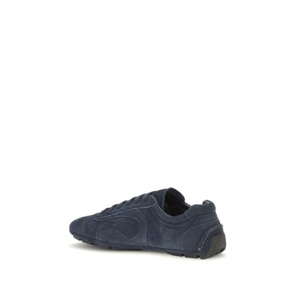 Athletic Sneakers by Prada for men in bos taurus calf suede leather blue & patterned features an exquisite silhouette, showcasing the premium athletic style of the Men's Athletic Bos Taurus Calf Suede Leather Sneakers with an exquisite finish.