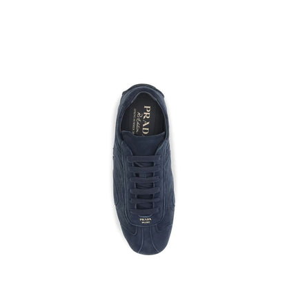 Athletic Sneakers by Prada for men in bos taurus calf suede leather blue & patterned presents a sleek silhouette, perfectly capturing the athletic style essence of Men's Athletic Bos Taurus Calf Suede Leather Sneakers with its sleek design and premium finish.