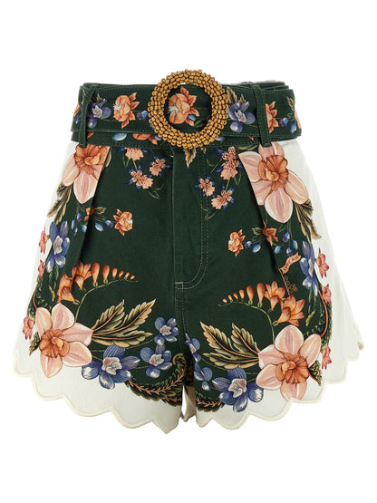 Bermuda Shorts by FARM RIO for women in viscose linen twill bicolour, green & patterned showcases a on trend silhouette, featuring a tailored with a classic short and sophisticated high rise for a on trend finish.