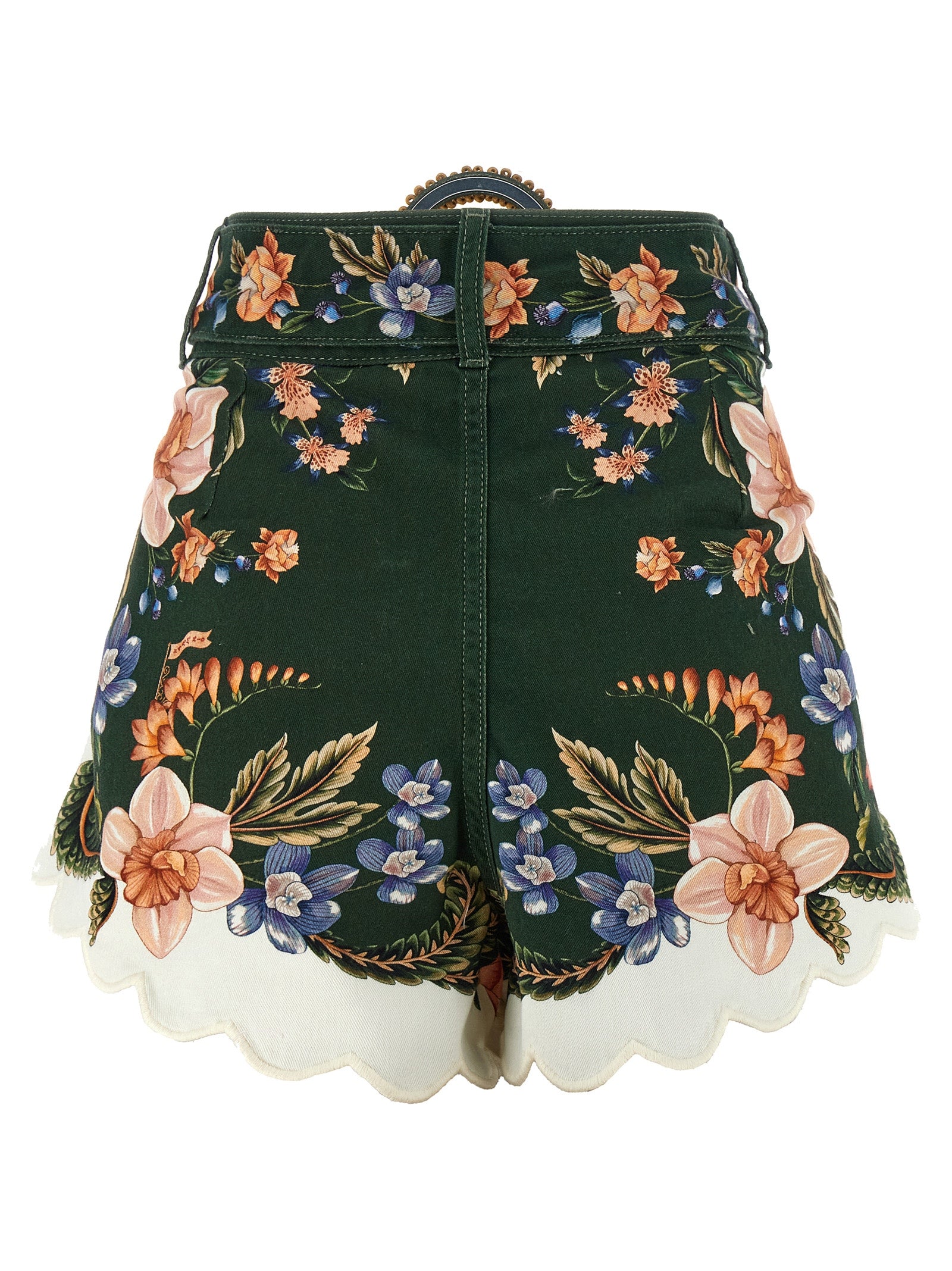 Bermuda Shorts by FARM RIO for women in viscose linen twill bicolour, green & patterned presents a sleek silhouette, featuring a sleek with a refined short and a sophisticated high rise.