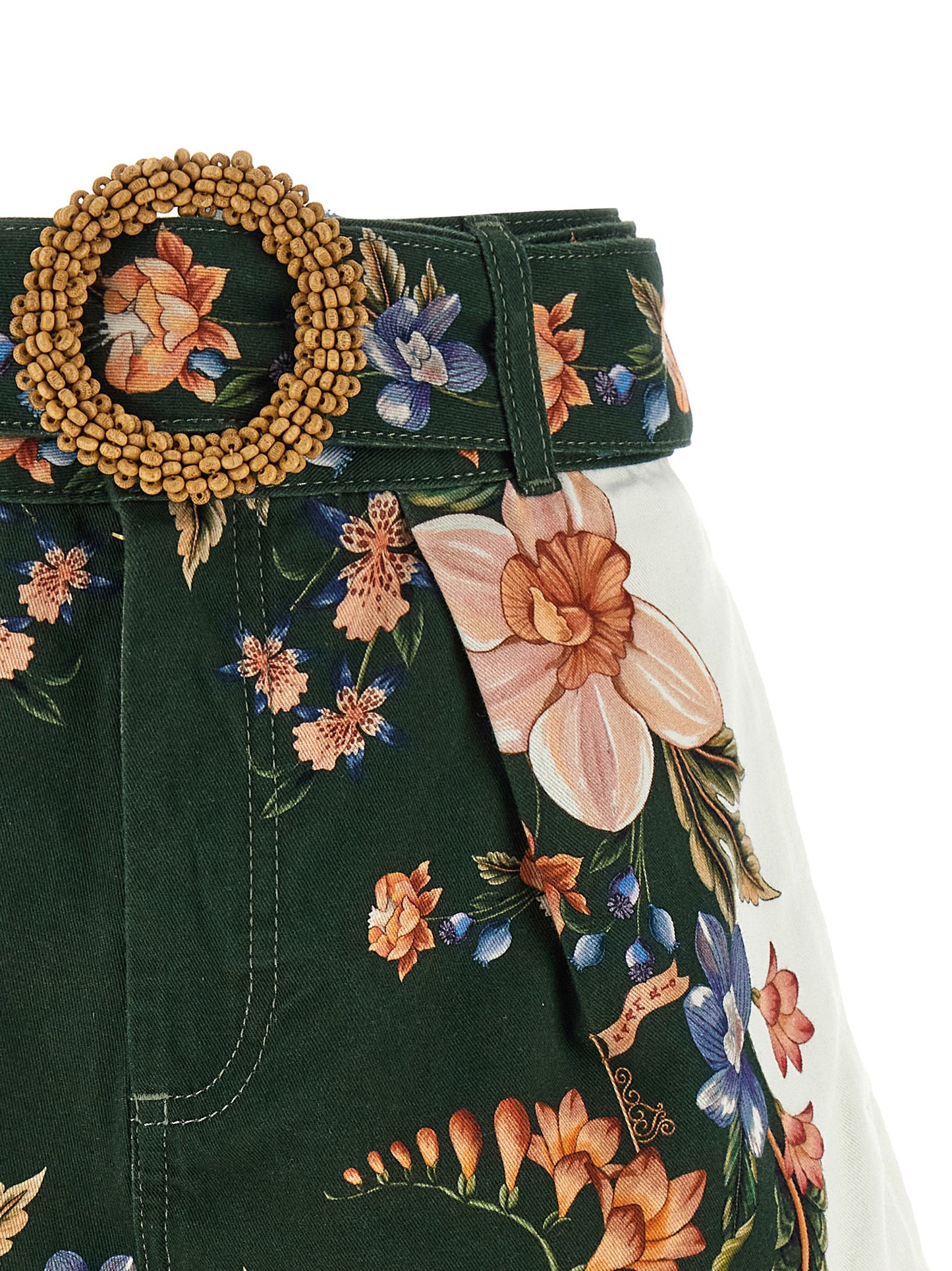 Bermuda Shorts by FARM RIO for women in viscose linen twill bicolour, green & patterned features an tailored silhouette, showcasing a tailored with a short and high rise for a sophisticated look.