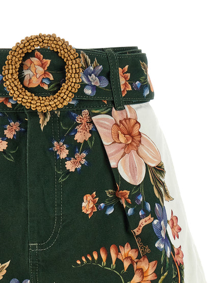 Bermuda Shorts by FARM RIO for women in viscose linen twill bicolour, green & patterned features an tailored silhouette, showcasing a tailored with a short and high rise for a sophisticated look.