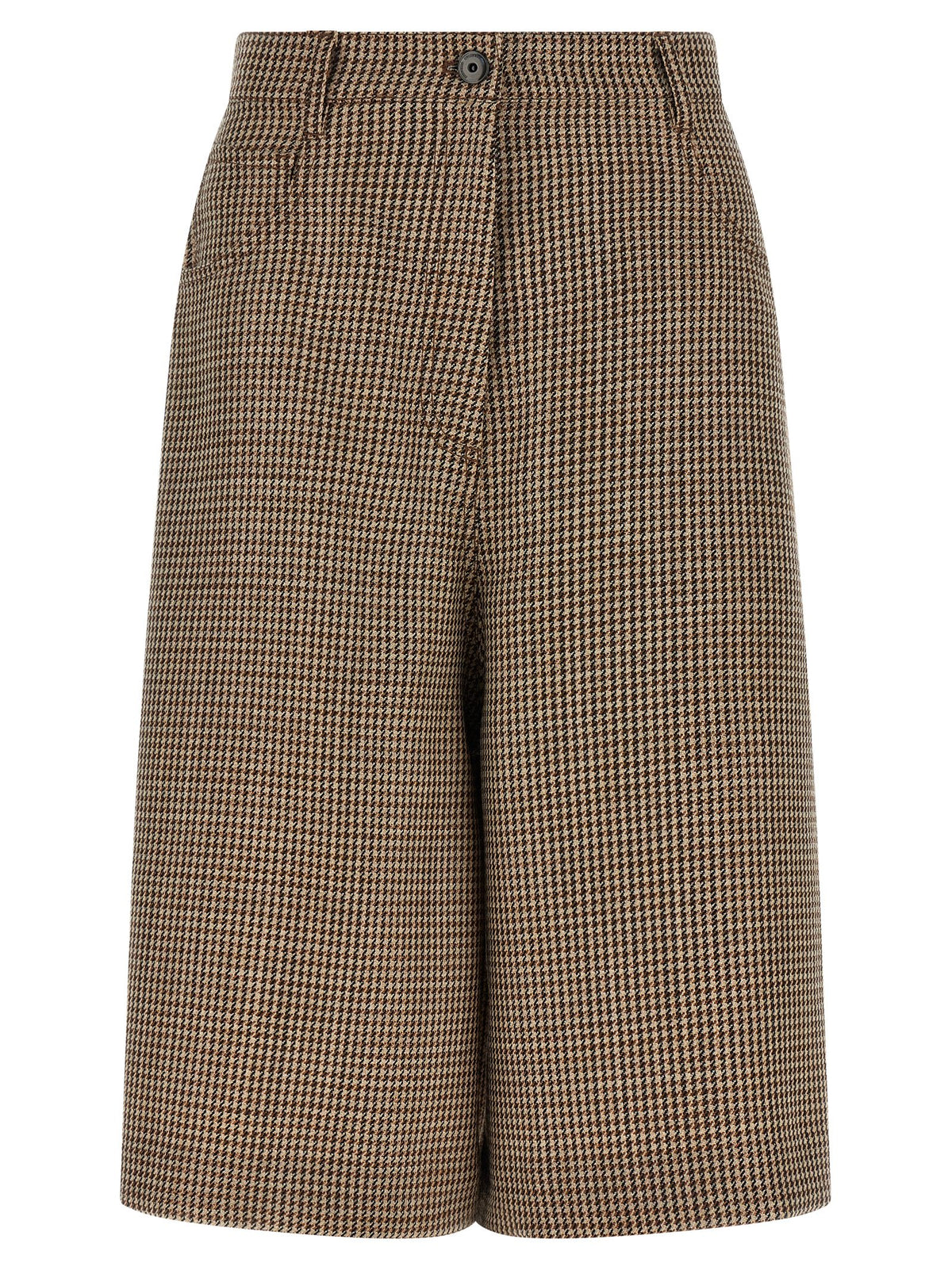Brunello Cucinelli Monile Women's Flared Wide Polyamide & Virgin Wool Bermuda Shorts - Brown Patterned