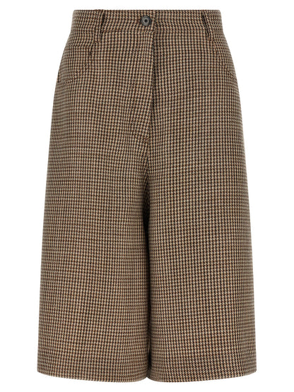 Brunello Cucinelli Monile Women's Flared Wide Polyamide & Virgin Wool Bermuda Shorts - Brown Patterned