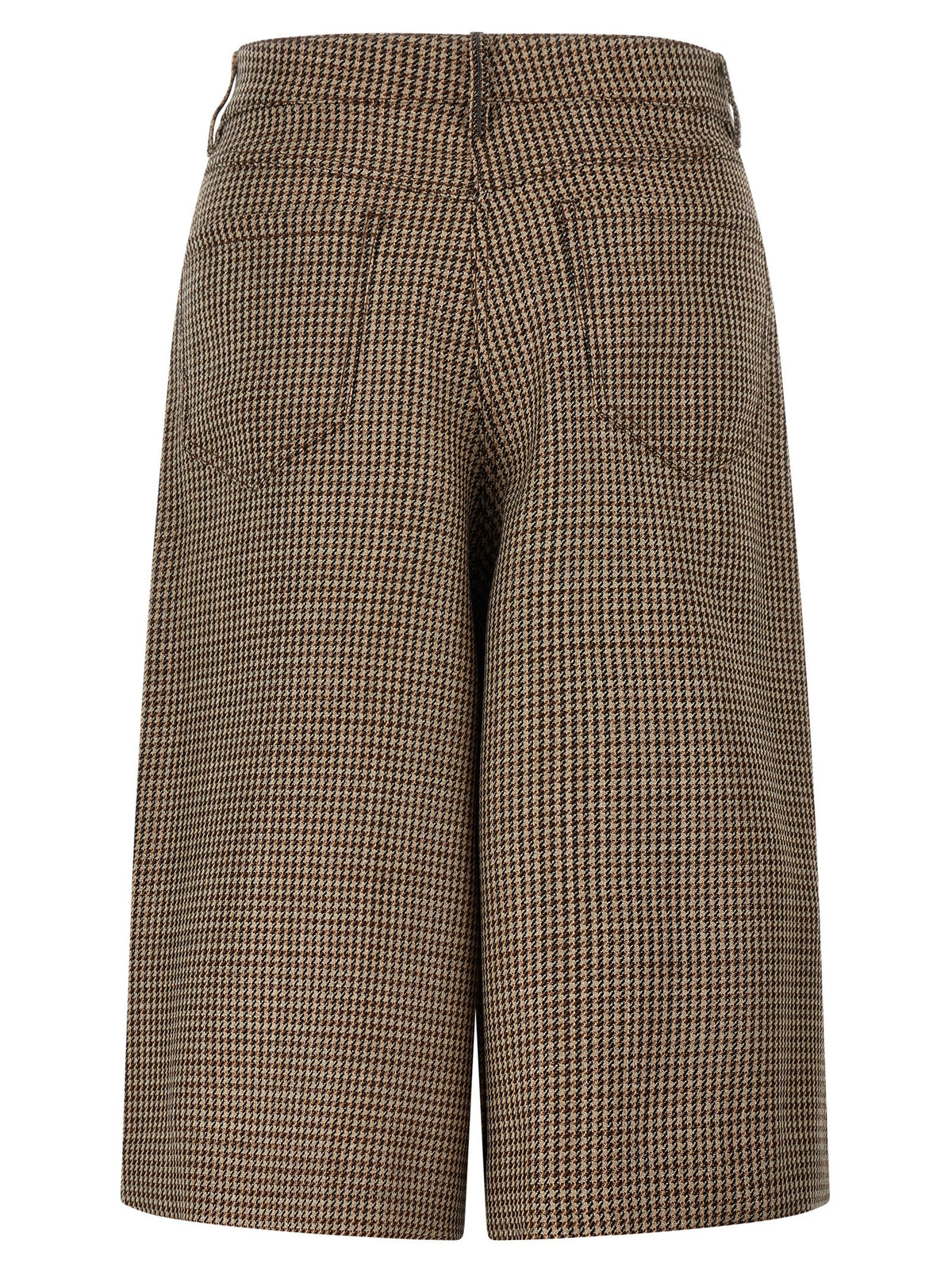 Brunello Cucinelli Monile Women's Flared Wide Polyamide & Virgin Wool Bermuda Shorts - Brown Patterned