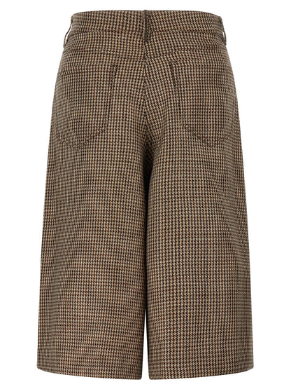 Brunello Cucinelli Monile Women's Flared Wide Polyamide & Virgin Wool Bermuda Shorts - Brown Patterned