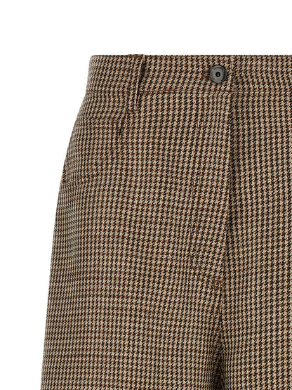Brunello Cucinelli Monile Women's Flared Wide Polyamide & Virgin Wool Bermuda Shorts - Brown Patterned