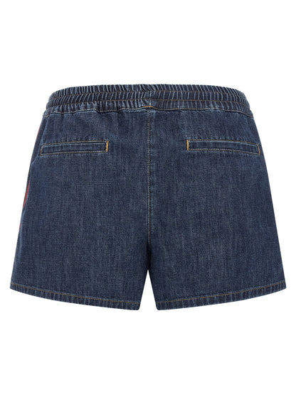 Denim Shorts by Valentino Garavani for women in denim cotton blue & gold features an effortlessly on trend silhouette, showcasing a effortlessly on trend and short cut with a comfortable for a refined look.