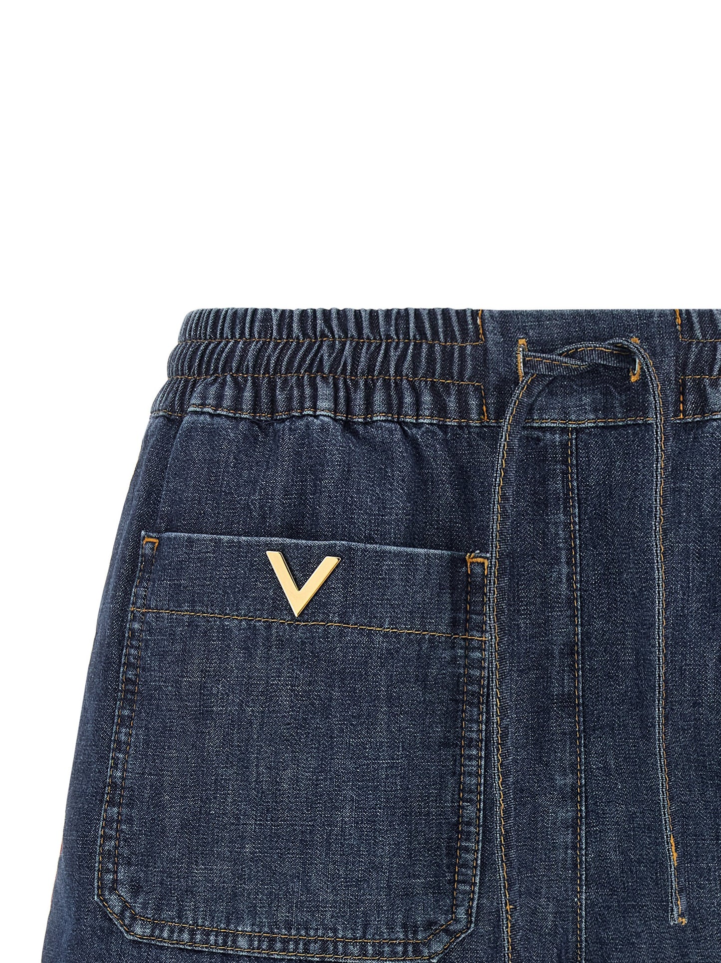 Denim Shorts by Valentino Garavani for women in denim cotton blue & gold features an stylish with a short and , showcasing an stylish silhouette for a premium, high-fashion look.