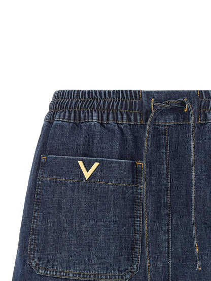 Denim Shorts by Valentino Garavani for women in denim cotton blue & gold features an stylish with a short and , showcasing an stylish silhouette for a premium, high-fashion look.