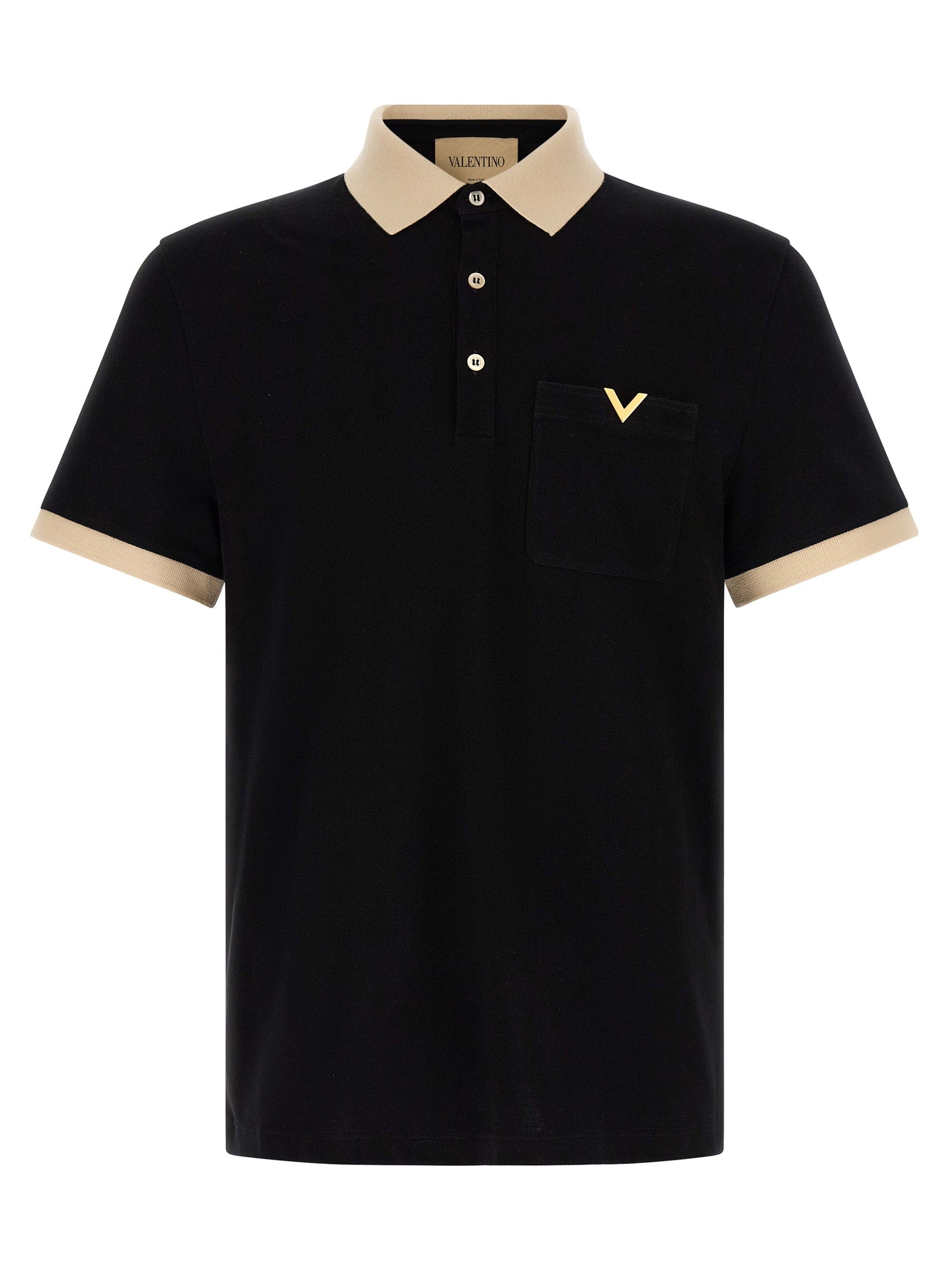 Polo Shirt by Valentino Garavani for men in cotton bicolour, black & white presents a distinguished silhouette, showcasing a sophisticated and distinguished short-sleeve for a truly distinguished finish.