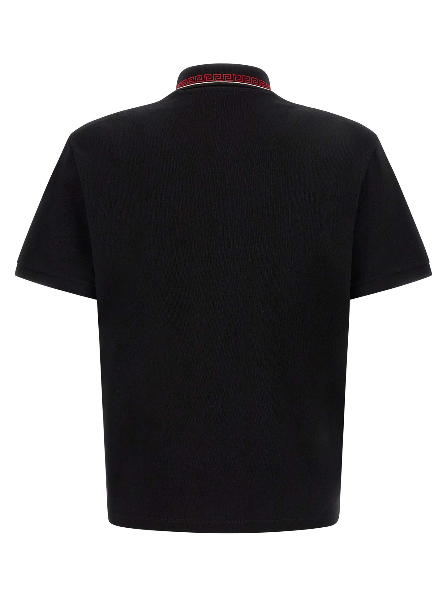 Polo Shirt by Versace for men in cotton black presents a crisp silhouette, artfully detailed with a crisp and crisp .