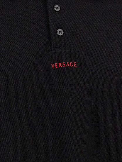 Polo Shirt by Versace for men in cotton black presents a distinguished silhouette, showcasing a sophisticated and distinguished for a truly distinguished finish.