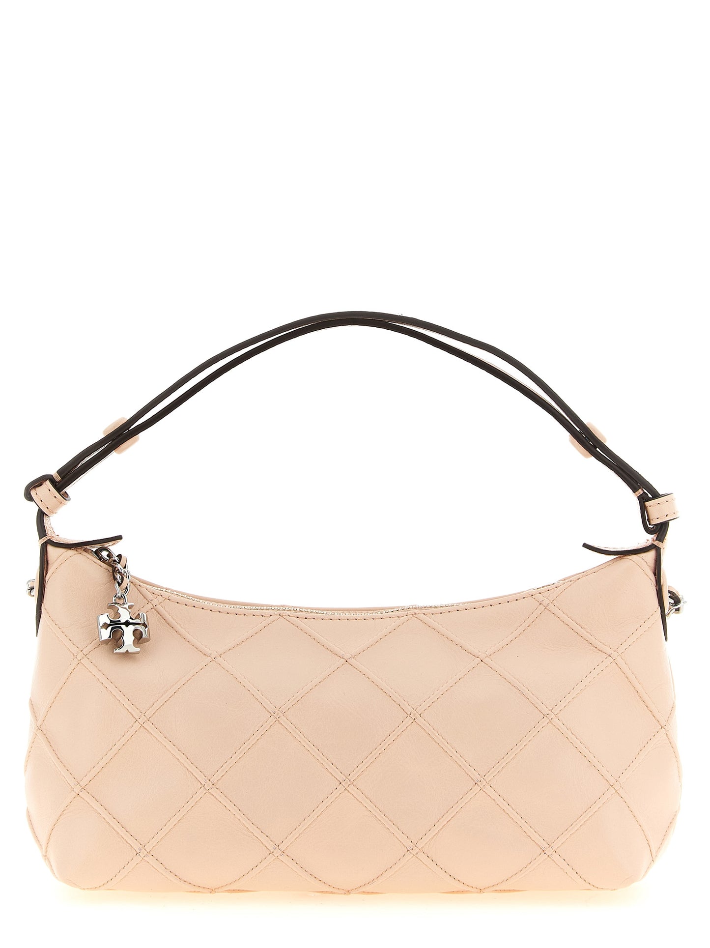 Mini 2-in-1 Shoulder & Crossbody Clutch Handbag by Tory Burch for women in nappa leather multicolor, pink, silver & patterned features a statuesque silhouette, showcasing a secure zipper and organized with versatile crossbody-strap & shoulder-strap for statuesque evening wear.