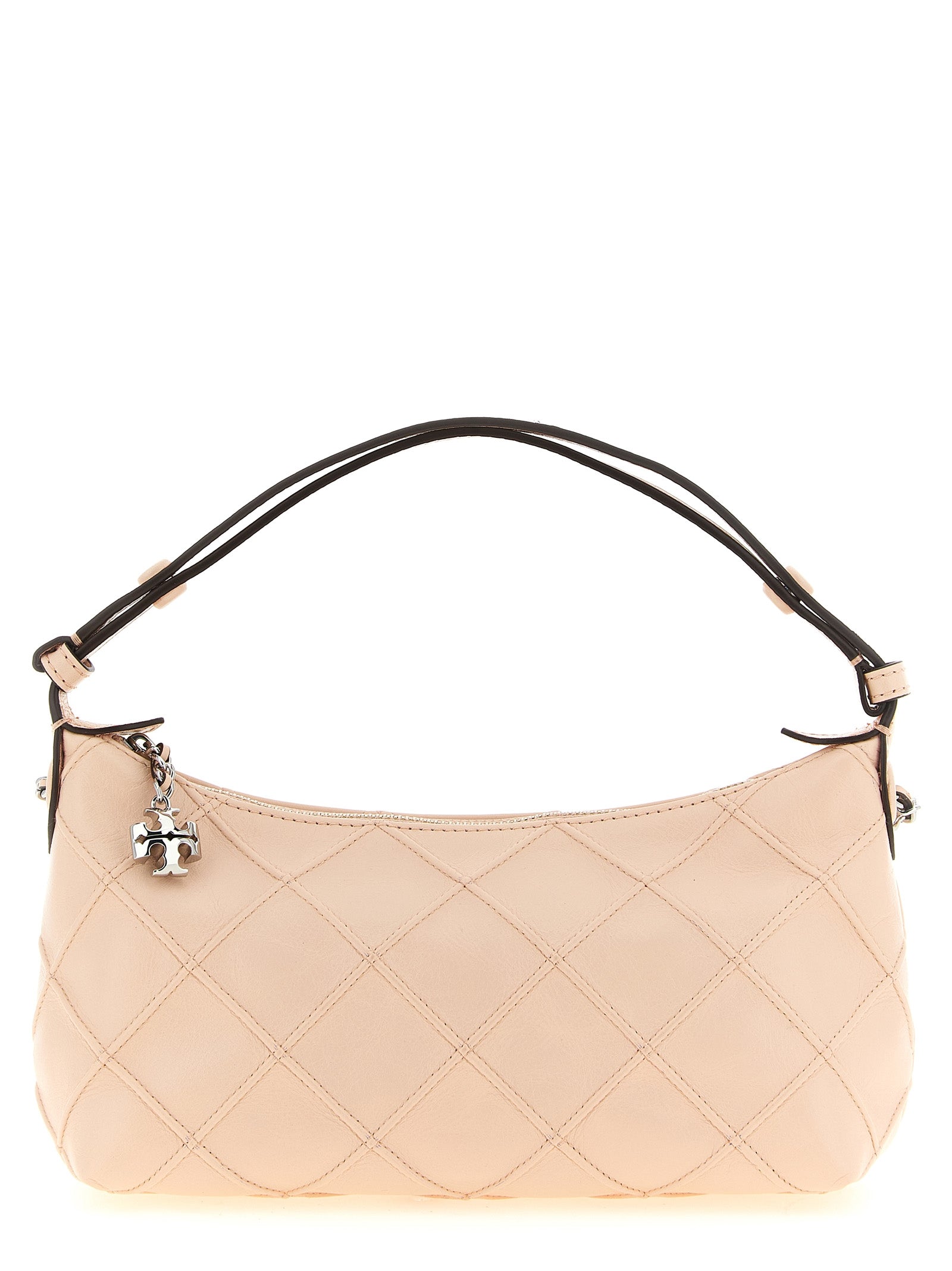 Mini 2-in-1 Shoulder & Crossbody Clutch Handbag by Tory Burch for women in nappa leather multicolor, pink, silver & patterned features a statuesque silhouette, showcasing a secure zipper and organized with versatile crossbody-strap & shoulder-strap for statuesque evening wear.