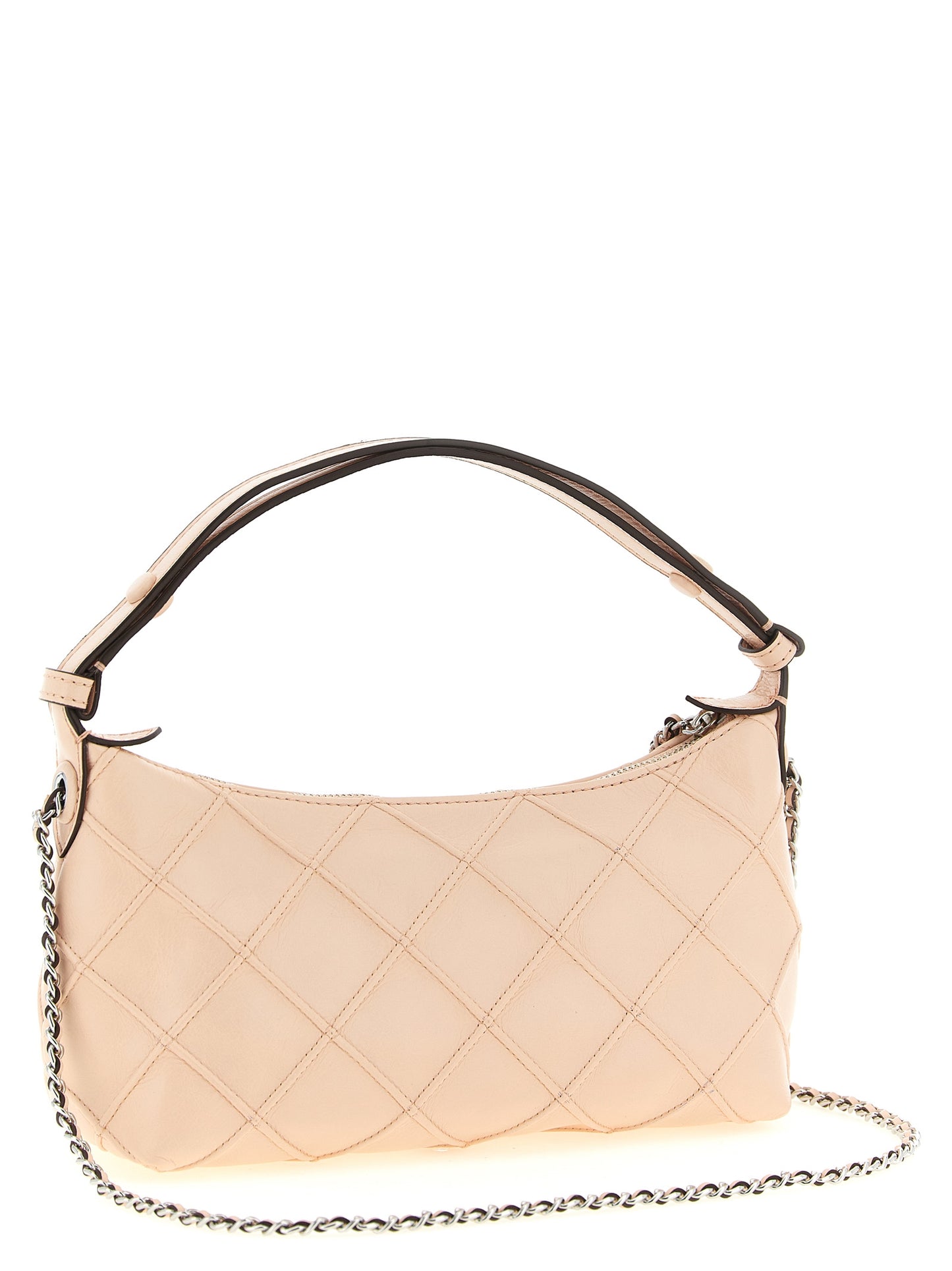 Mini 2-in-1 Shoulder & Crossbody Clutch Handbag by Tory Burch for women in nappa leather multicolor, pink, silver & patterned features an sculptural silhouette, showcasing a secure zipper and sculptural with versatile crossbody-strap & shoulder-strap for a sophisticated look.