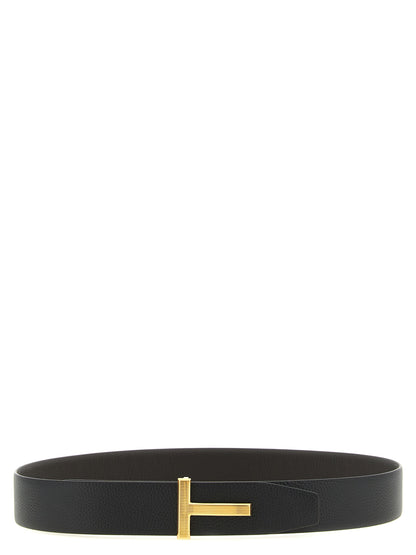 Belt by Tom Ford for men in calfskin & brass black, brown, gold & multicolor features a artisanal-chic design, artfully capturing the essence of the Icon Calfskin & Brass Belt with a artisanal-chic finish.