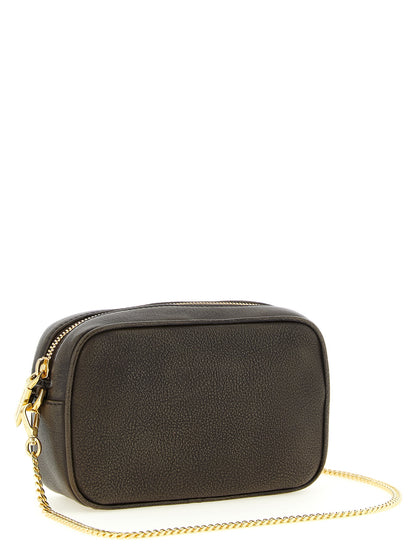 Mini Camera Clutch Handbag by Golden Goose for women in bos taurus calf suede leather brown & signature features a sculptural silhouette with a secure zipper, ample , and versatile shoulder-strap for a sculptural finish.