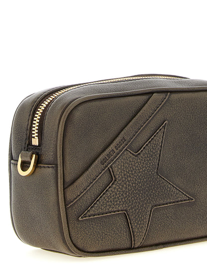 Mini Camera Clutch Handbag by Golden Goose for women in bos taurus calf suede leather brown & signature features an sculptural silhouette, showcasing a secure zipper and sculptural with versatile shoulder-strap for a sophisticated look.