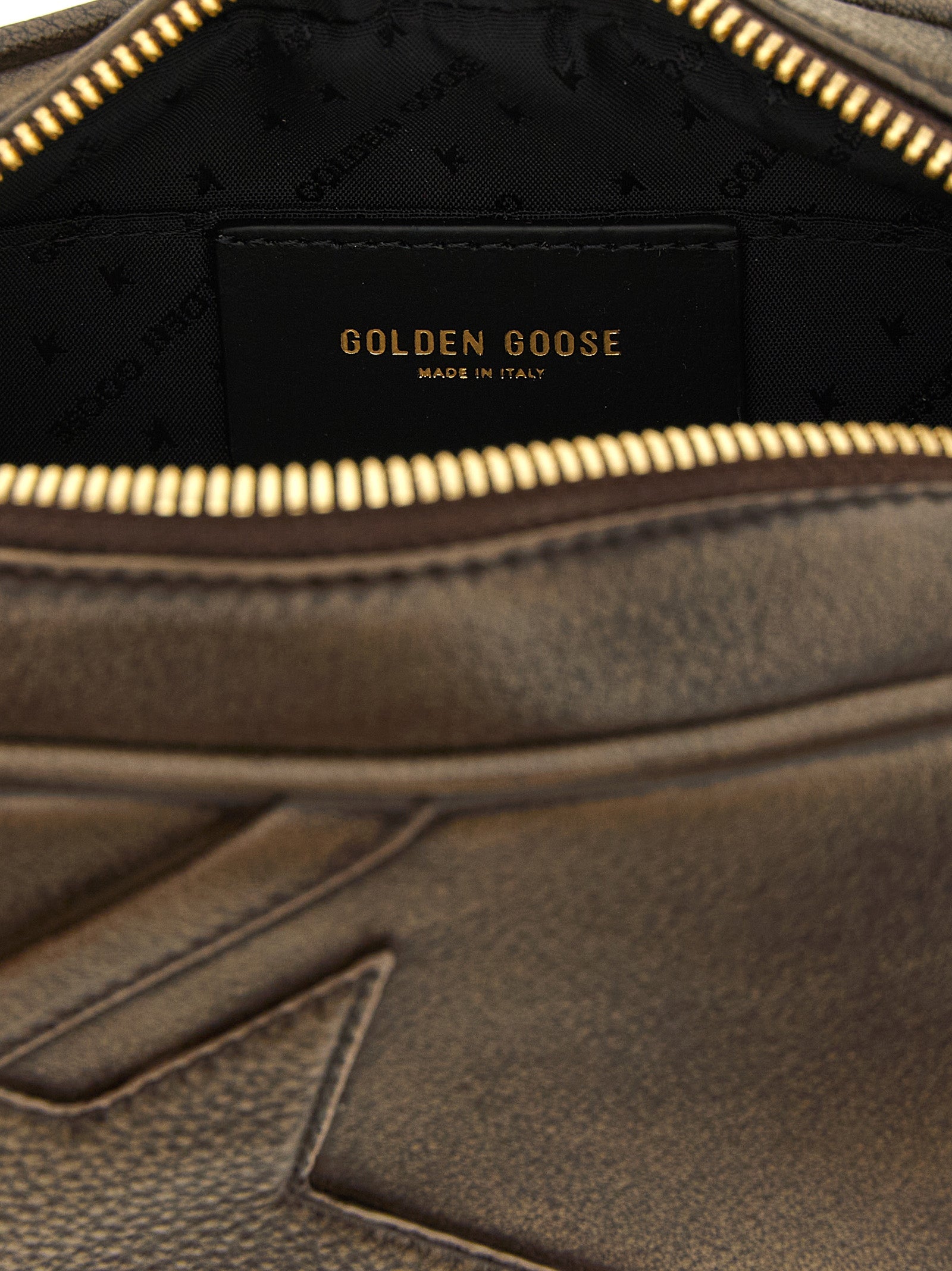 Mini Camera Clutch Handbag by Golden Goose for women in bos taurus calf suede leather brown & signature features a sculptural silhouette with a secure zipper, organized , and versatile shoulder-strap for a sculptural finish.