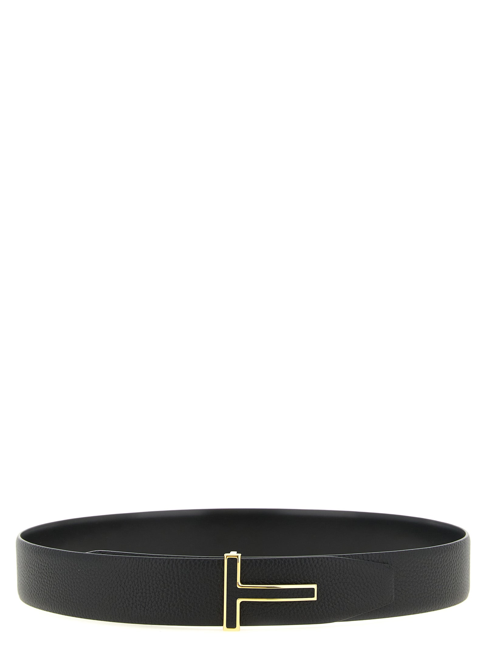 Belt by Tom Ford for men in calfskin & brass black & gold features an artisanal silhouette, showcasing the artisanal craftsmanship of the Icon Calfskin & Brass Belt collection for a artisanal finish.