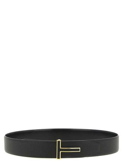 Belt by Tom Ford for men in calfskin & brass black & gold features an artisanal silhouette, showcasing the artisanal craftsmanship of the Icon Calfskin & Brass Belt collection for a artisanal finish.