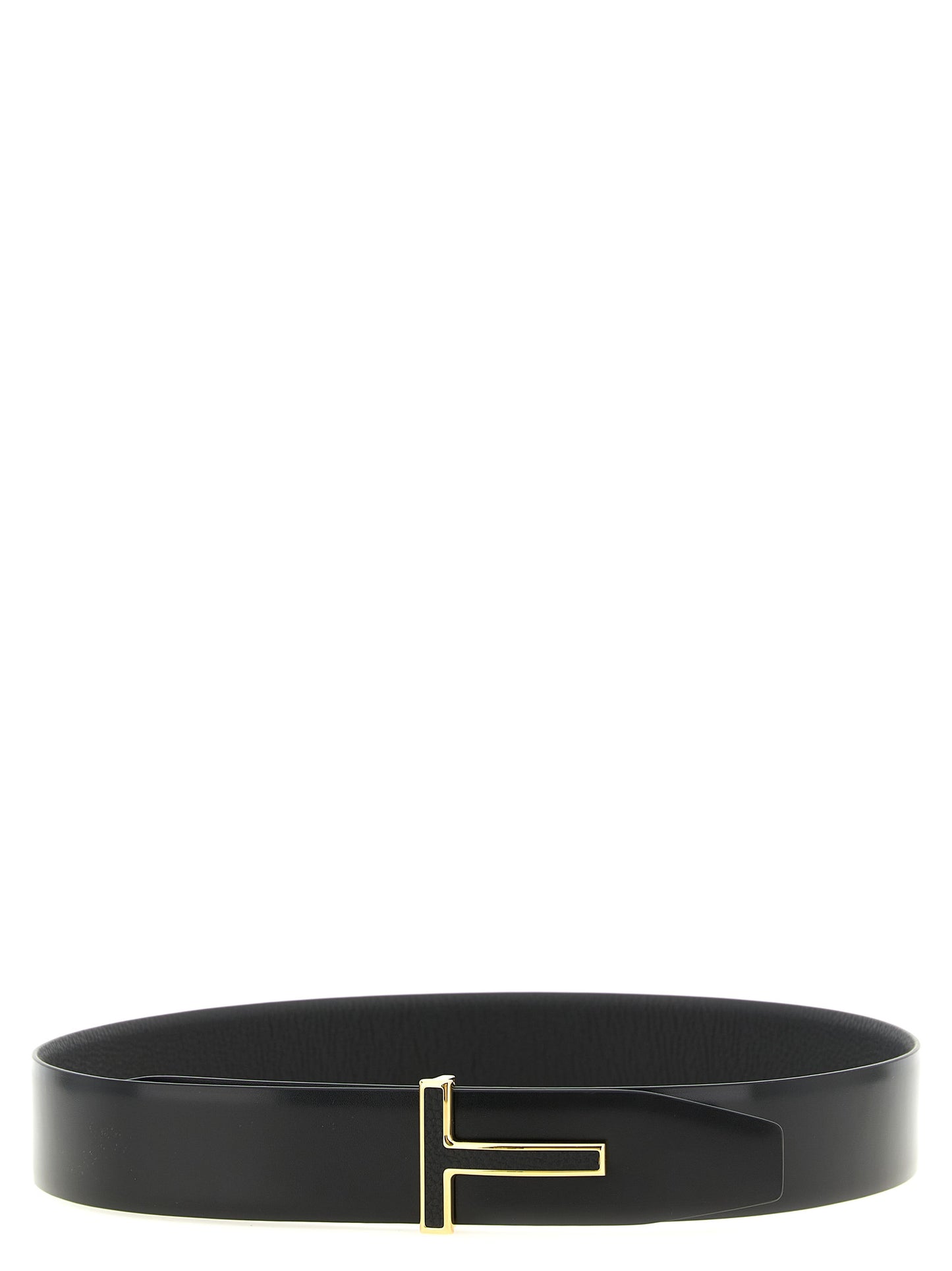 Belt by Tom Ford for men in calfskin & brass black & gold presents a artisanal silhouette from the Icon Calfskin & Brass Belt collection, showcasing an artisanal design and refined craftsmanship for a artisanal look.
