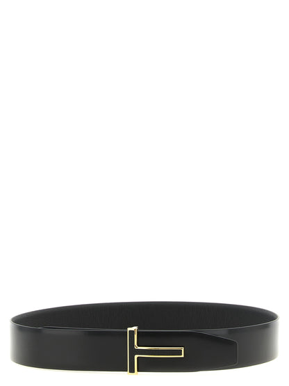 Belt by Tom Ford for men in calfskin & brass black & gold presents a artisanal silhouette from the Icon Calfskin & Brass Belt collection, showcasing an artisanal design and refined craftsmanship for a artisanal look.