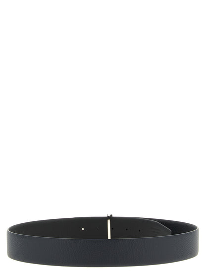 Belt by Tom Ford for men in palladium brass & grained calf leather black, dark-blue, multicolor & palladium presents a artisanal silhouette from the Icon Palladium Brass & Grained Calf Leather Belt collection, showcasing an artisanal design and refined craftsmanship for a artisanal look.