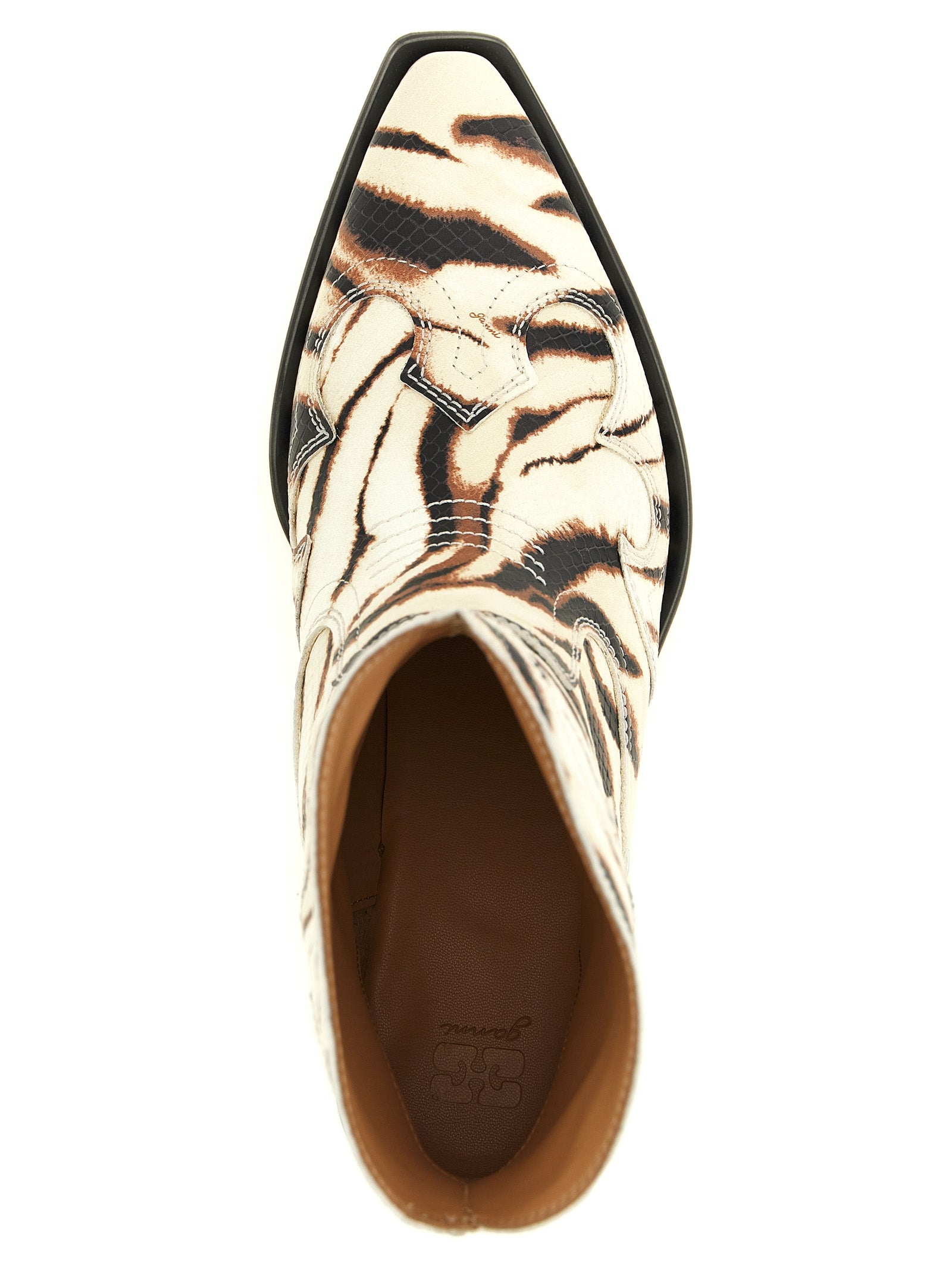 Cuban Ankle Chelsea Cowboy Boots by Ganni for women in polyester & polyurethane beige, zebra, patterned & print features an effortless chic silhouette from the Women's Polyester & Polyurethane Cuban Ankle Chelsea Cowboy Boots collection, showcasing a effortless chic cuban-heel and refined pointed toe style for an effortless chic look.