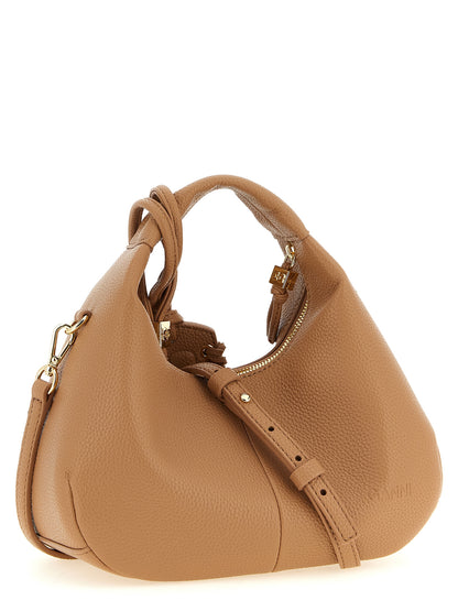 Ganni Faux Leather Mini Hobo Handbag - Beige Gold