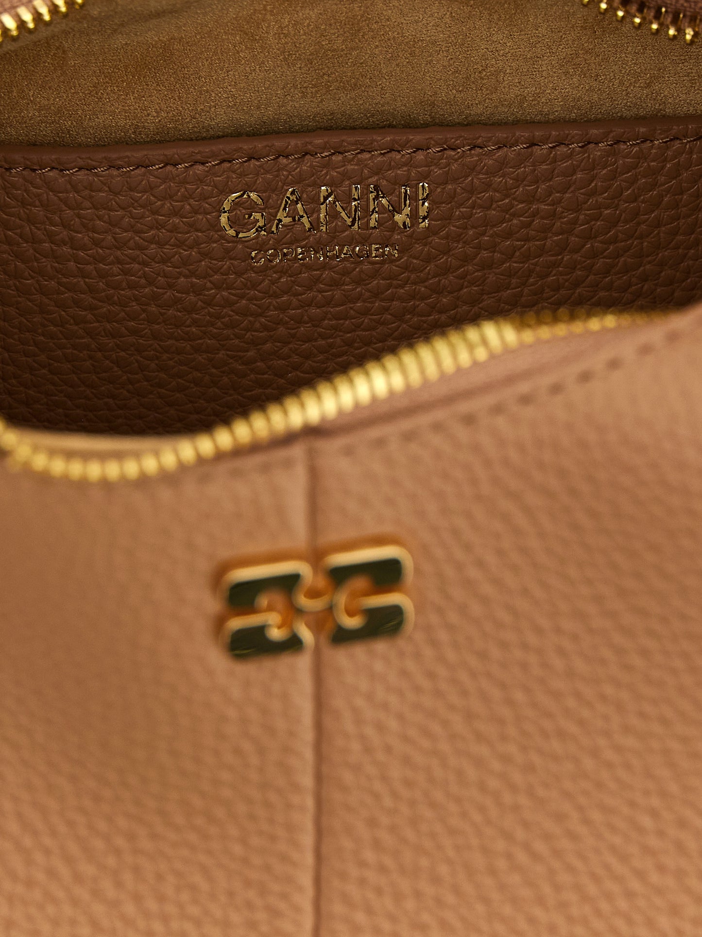 Ganni Faux Leather Mini Hobo Handbag - Beige Gold