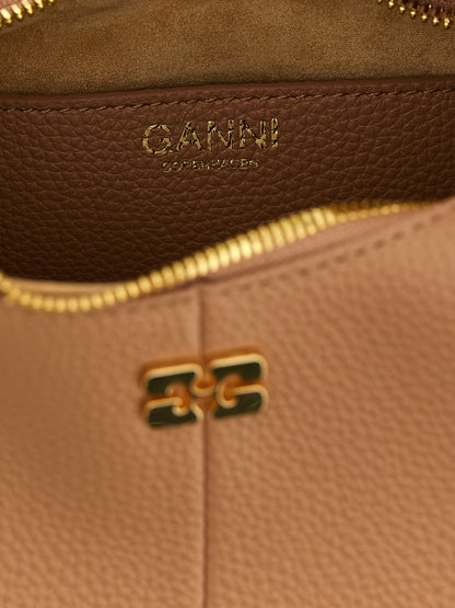 Ganni Faux Leather Mini Hobo Handbag - Beige Gold