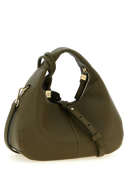 Mini Hobo Handbag by Ganni for women in polyester polyurethane faux leather bicolour, gold, green & signature presents a ornamental silhouette, showcasing a secure zipper, ample , and versatile handle & adjustable-strap for a ornamental finish.