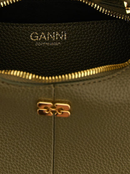 Mini Hobo Handbag by Ganni for women in polyester polyurethane faux leather bicolour, gold, green & signature features a exquisite silhouette, showcasing a secure zipper and exquisite with versatile handle & adjustable-strap for a exquisite finish.