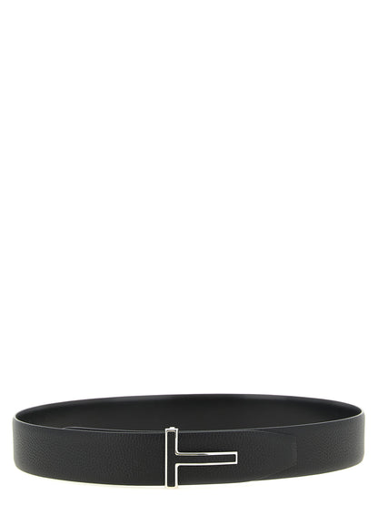 Belt by Tom Ford for men in palladium brass & calf leather black & palladium presents a artisanal silhouette from the Icon Palladium Brass & Calf Leather Belt collection, showcasing an artisanal design and refined craftsmanship for a artisanal look.