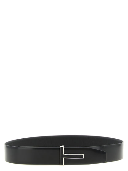Belt by Tom Ford for men in palladium brass & calf leather black & palladium features a bohemian chic silhouette, showcasing the bohemian chic Icon Palladium Brass & Calf Leather Belt design with a sophisticated bohemian chic finish.