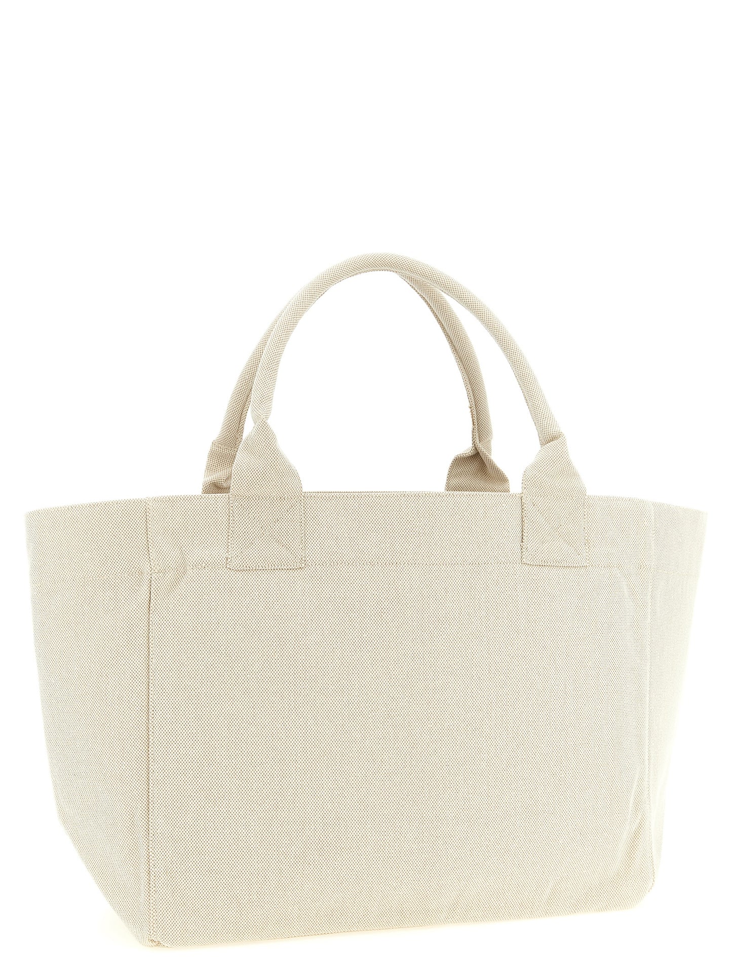 Medium Shopper Tote Bag by Ganni for women in cotton canvas beige features an utilitarian-chic silhouette, showcasing the Strawberry Cotton Canvas Medium Shopper Tote Bag design with a secure , ample , and versatile handle.