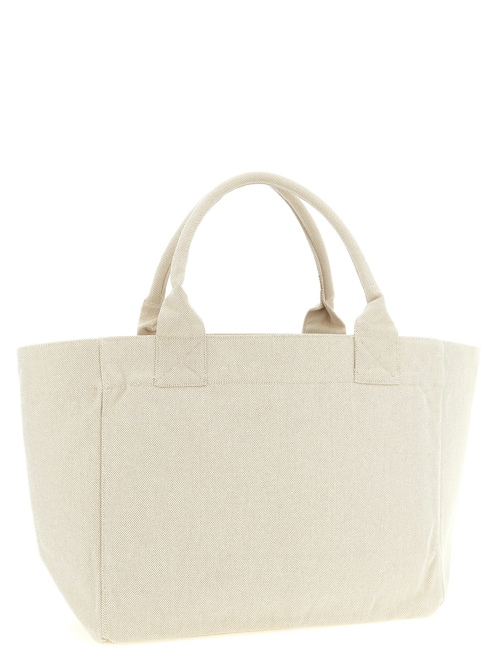 Medium Shopper Tote Bag by Ganni for women in cotton canvas beige features an utilitarian-chic silhouette, showcasing the Strawberry Cotton Canvas Medium Shopper Tote Bag design with a secure , ample , and versatile handle.