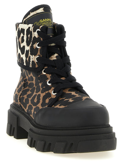 Lace-Up Ankle Boots by Ganni for women in stretch denim cotton black, multicolor, silver, leopard-print & print features an dynamic silhouette, showcasing the dynamic 9 To 5 Women's Stretch Denim Cotton Lace-Up Ankle Boots design with its distinctive and elegant .