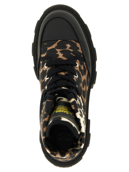 Lace-Up Ankle Boots by Ganni for women in stretch denim cotton black, multicolor, silver, leopard-print & print features an effortless chic silhouette from the 9 To 5 Women's Stretch Denim Cotton Lace-Up Ankle Boots collection, showcasing a effortless chic and refined for an effortless chic look.