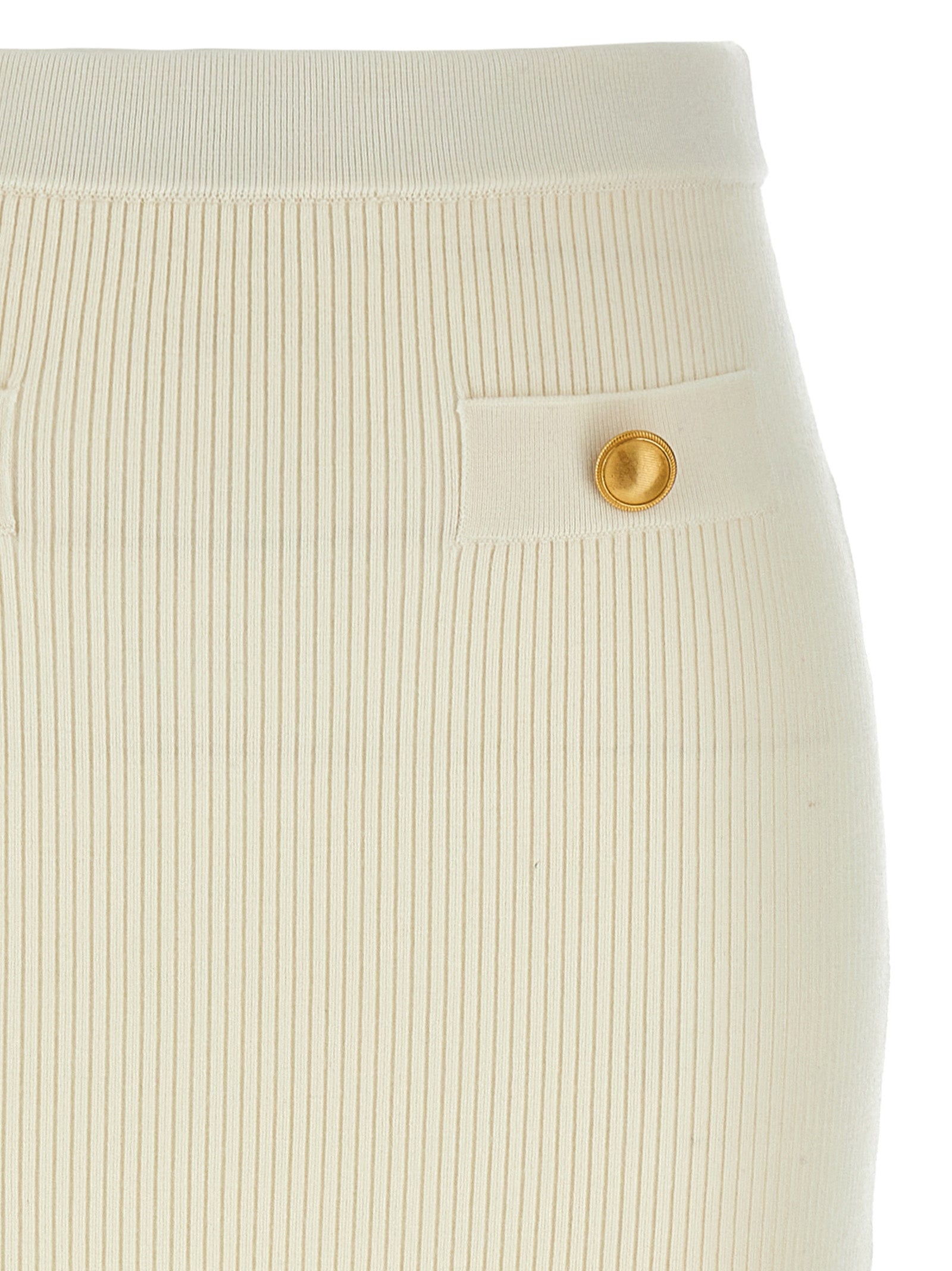 Skirt by Alessandra Rich for women in cashmere wool white showcases a dramatic silhouette, artfully capturing the essence of the Women's Pencil Cashmere Wool Skirt in a dramatic midi cut for a refined look.