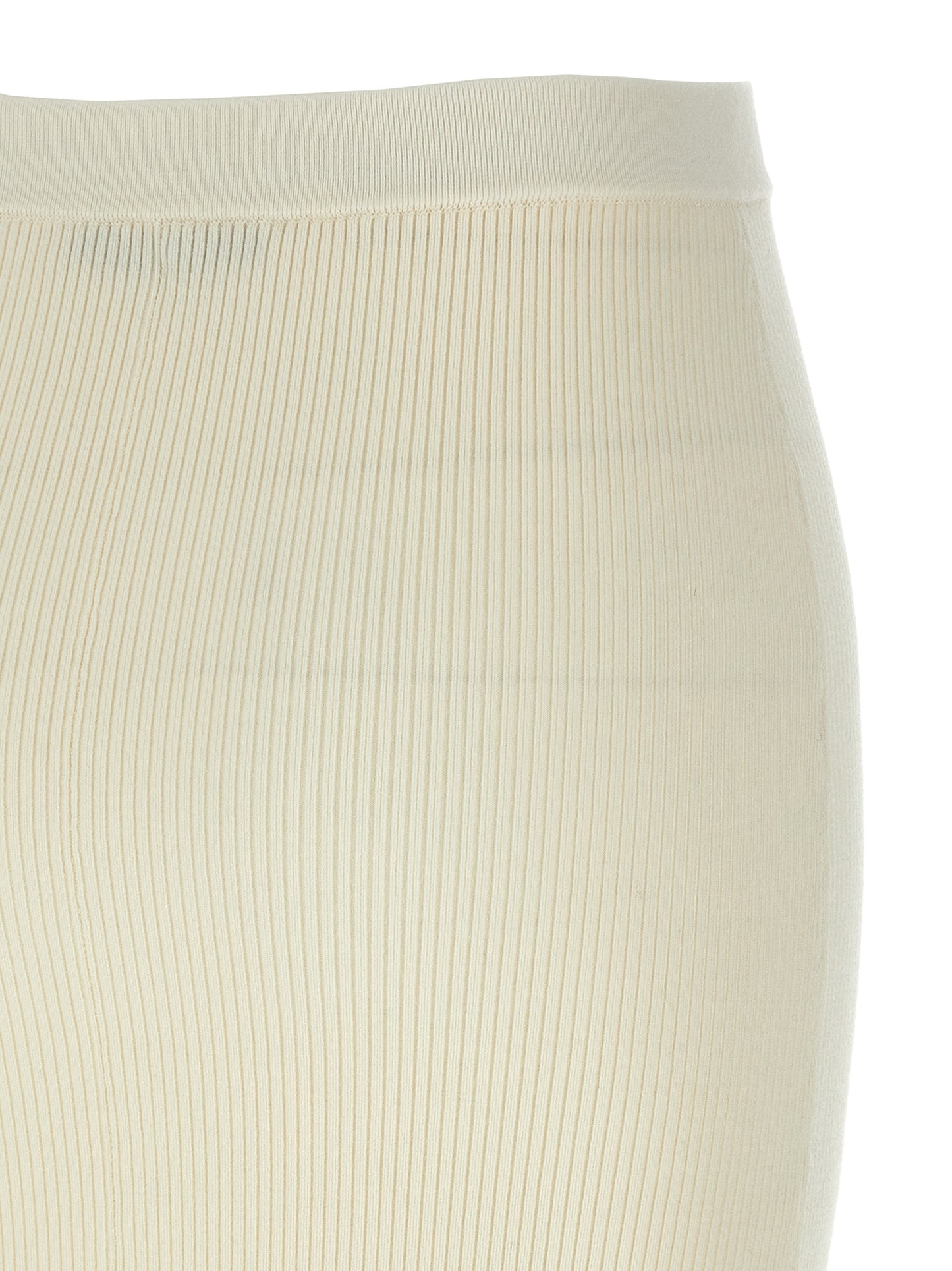 Skirt by Alessandra Rich for women in cashmere wool white features a contoured silhouette from the Women's Pencil Cashmere Wool Skirt collection, characterized by its contoured midi for a contoured finish.