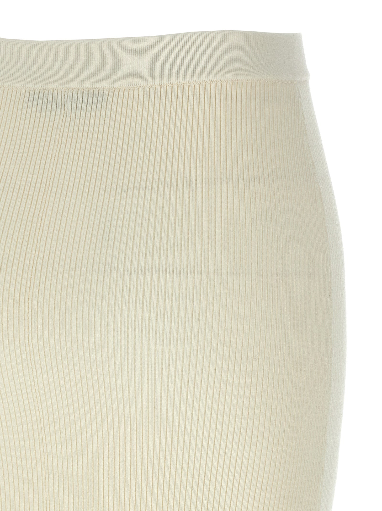 Skirt by Alessandra Rich for women in cashmere wool white features a contoured silhouette from the Women's Pencil Cashmere Wool Skirt collection, characterized by its contoured midi for a contoured finish.