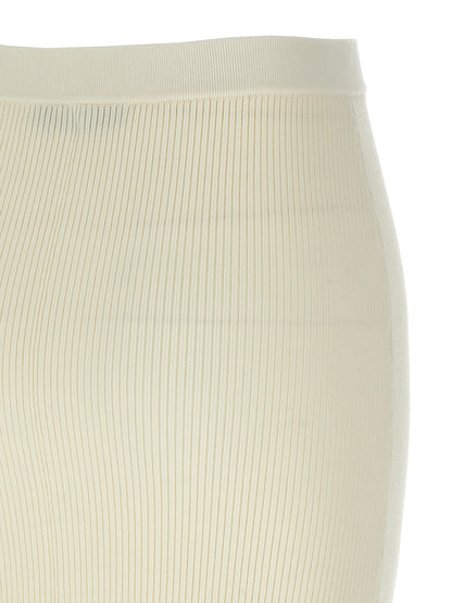 Skirt by Alessandra Rich for women in cashmere wool white features a contoured silhouette from the Women's Pencil Cashmere Wool Skirt collection, characterized by its contoured midi for a contoured finish.